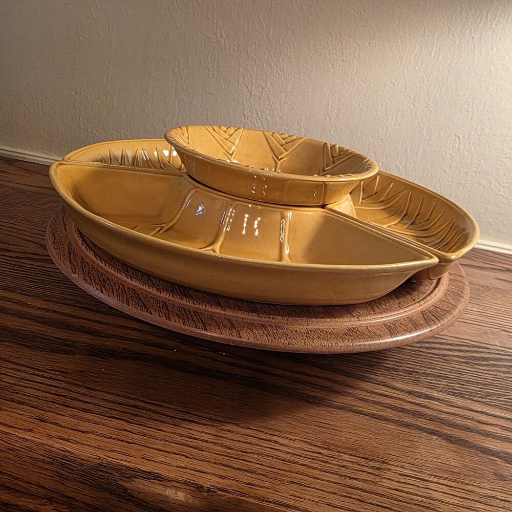 MCM Lazy Susan Chip and Dip Set Color Gold California USA L59- EXCELLENT IN BOX - Picture 4 of 13
